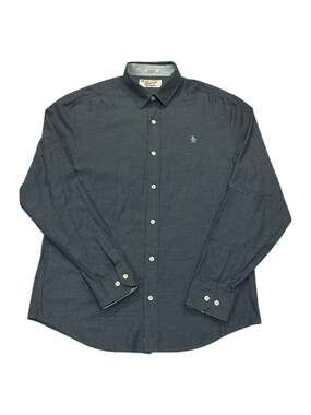 Original Penguin Classic Long Sleeve Button Down Oxford Shirt Heather Dark Gray